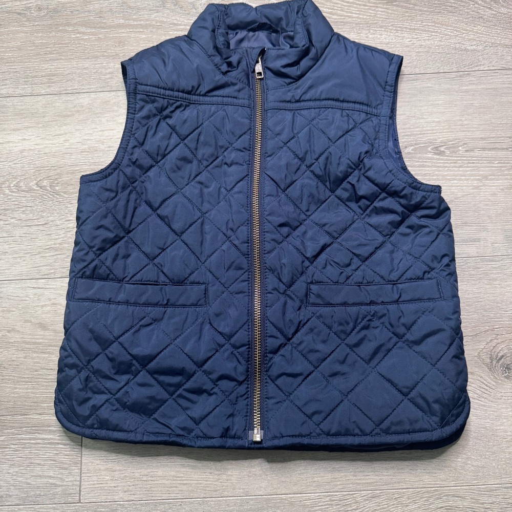 Crewcuts J Crew Kids Quilted Puffer Vest Navy Blue Full Zip Mock Neck XSmall XS